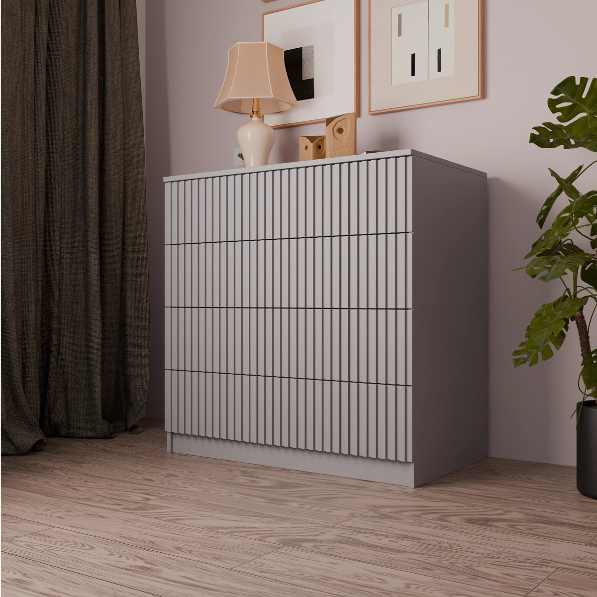 Комод Оберон с рифлеными фасадами Серый